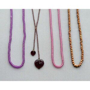 Beaded Necklace Lot Of 4 - Brown Purple Pink Burgundy